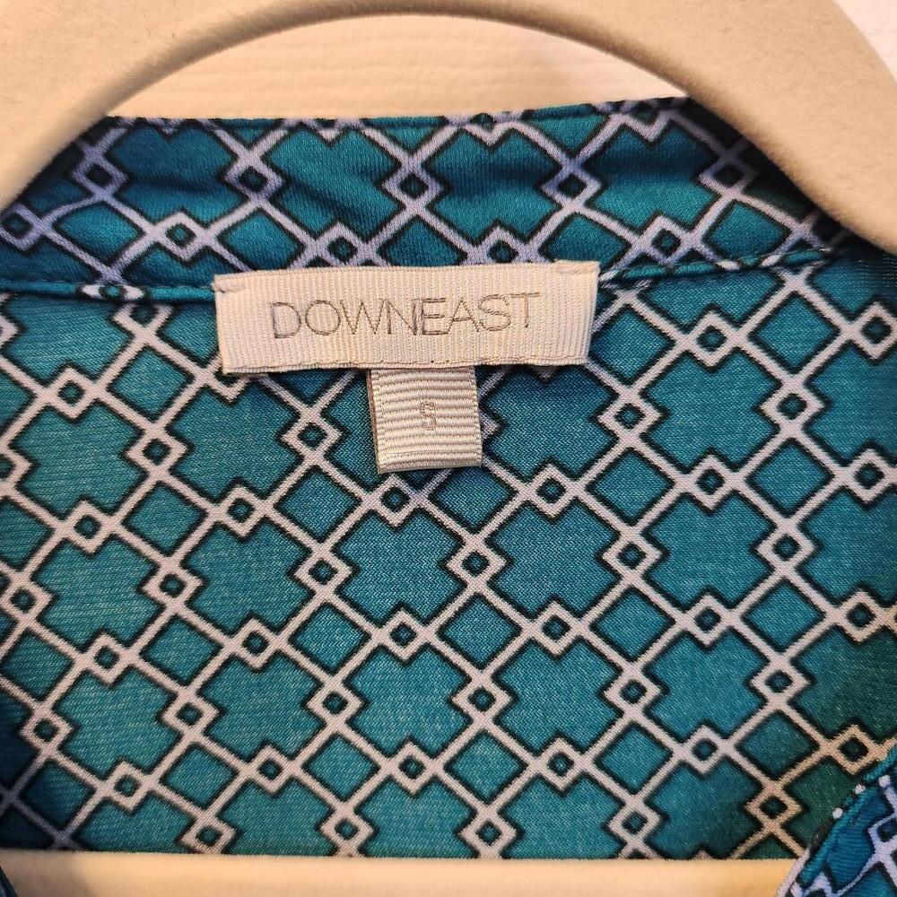 Downeast Women's Teal Long Sleeve Blouse with Rouching- Size Small - Picture 6 of 7